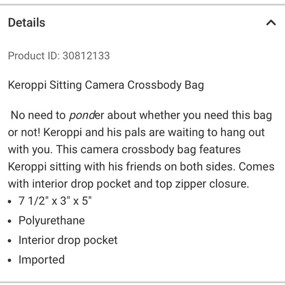 Keroppi Sitting Camera Crossbody Bag - Picture 4 of 6